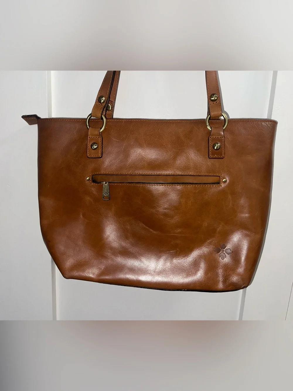 Patricia Nash Alessano Tan Leather Tote Bag Shoulder Purse Cognac Zip Top